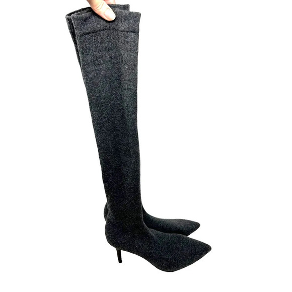 Zara Boots Grey Knit Sock Heels Knee High OTK Size 35 US 5 - Picture 3 of 9